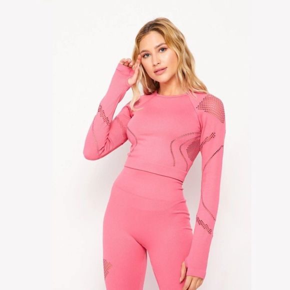 Seamless Macramé Laser Cut Long-sleeved Two Piece Sport Set - Seamless - Picture 4 of 4